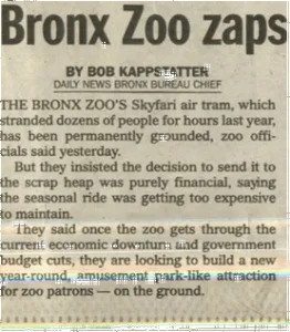 Bronx Zoo zaps Skyfari tram — Daily News