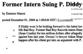 Former intern suing P. Diddy — News report